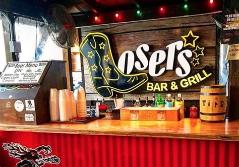Losers bar and grill - Restaurant menu. Frequently mentioned in reviews. bootwacker. peyton. capri Suns. honky tonk. the Party Barge. vIP wristband. the bouncer treated. bar just off Broadway. pouch. sleeves. …